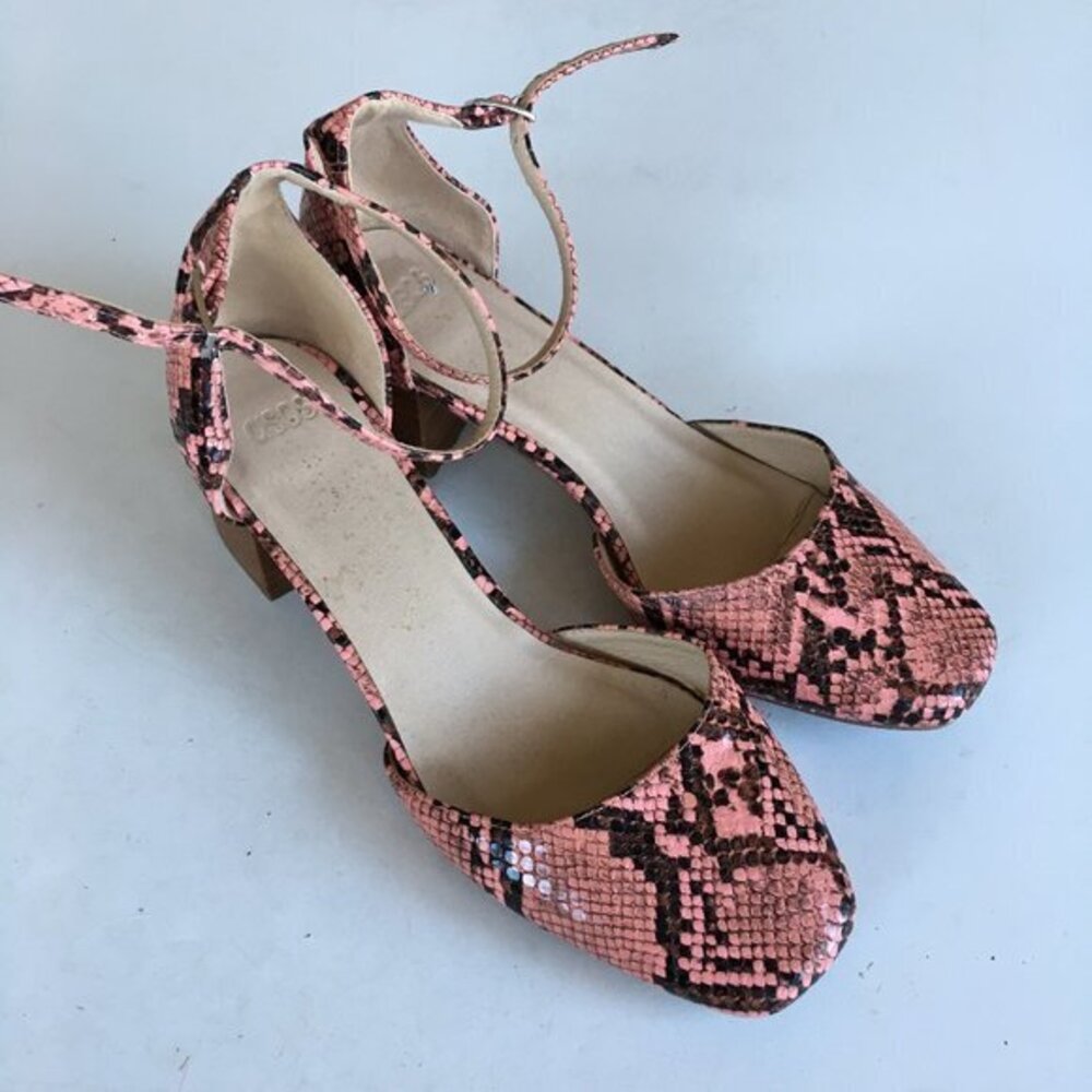 ASOS‎ Snakeskin Block Heel Shoes Ankle Strap